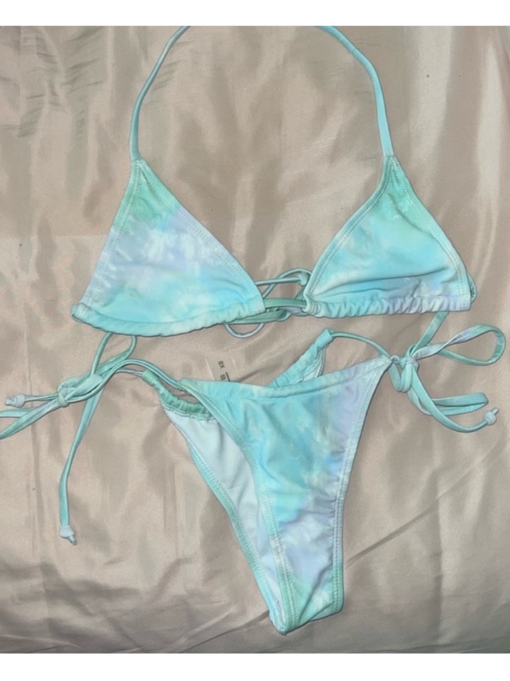 SHEIN • Women’s XS • Tie-Dye • String Bikini Set • Aqua Blue, Purple